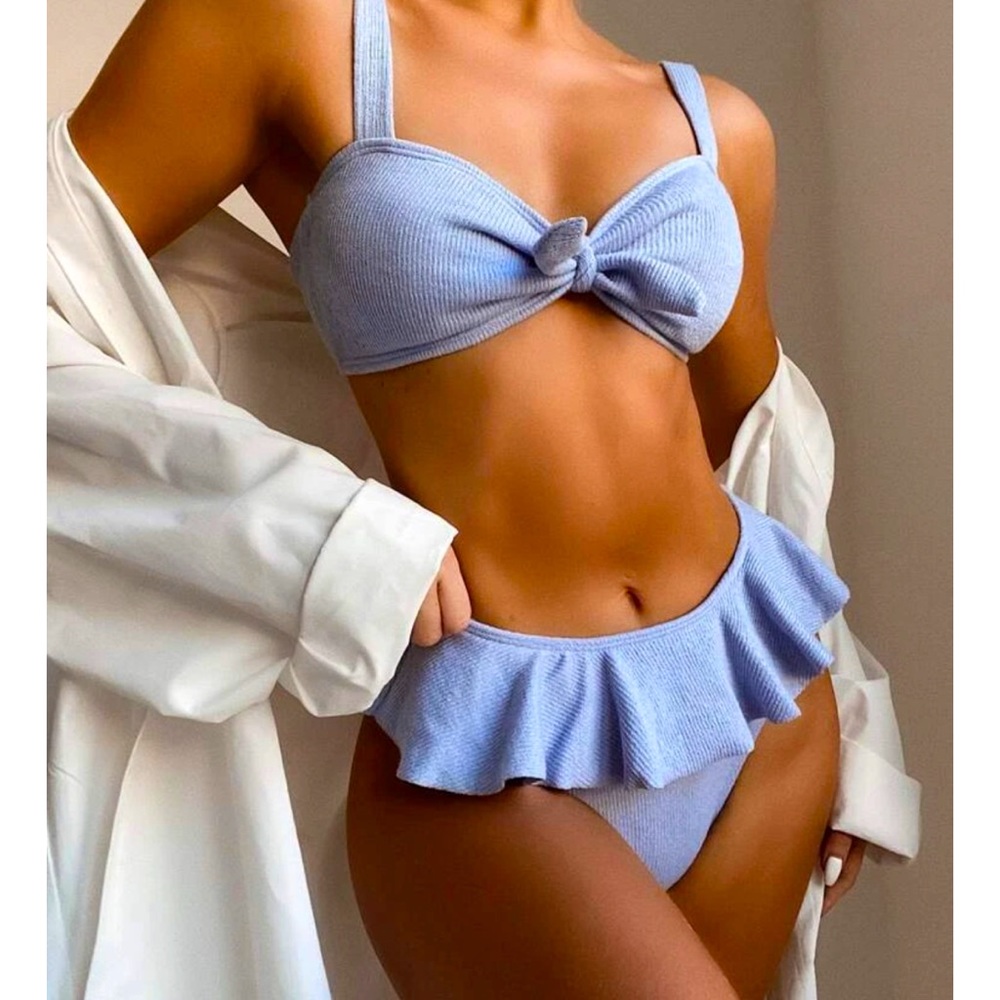 Ribbed Ruffled High Waisted Bikini